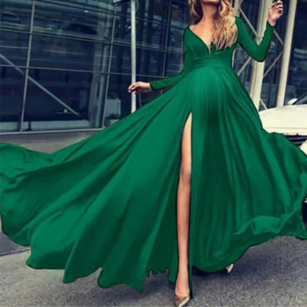 New Green Maternity Photo Shoot Gown